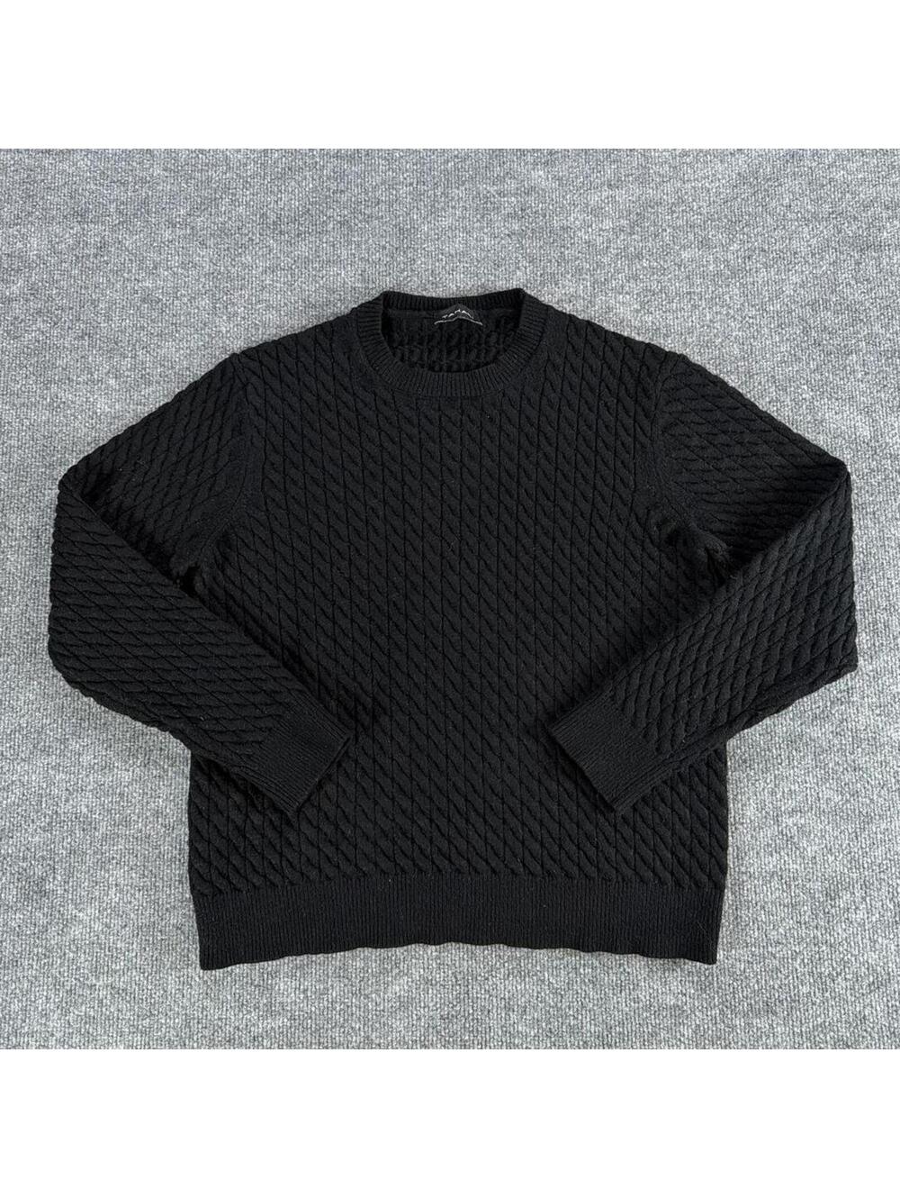 Tahari Black Cable Knit Sweater Quilted Diamond Large - Fall, Monochrome, Solid